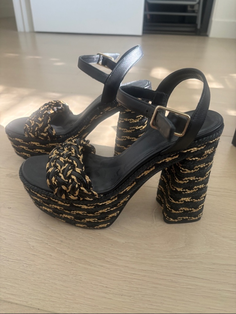 Castaner Black & Gold Braided Platform Espadrilles 8
